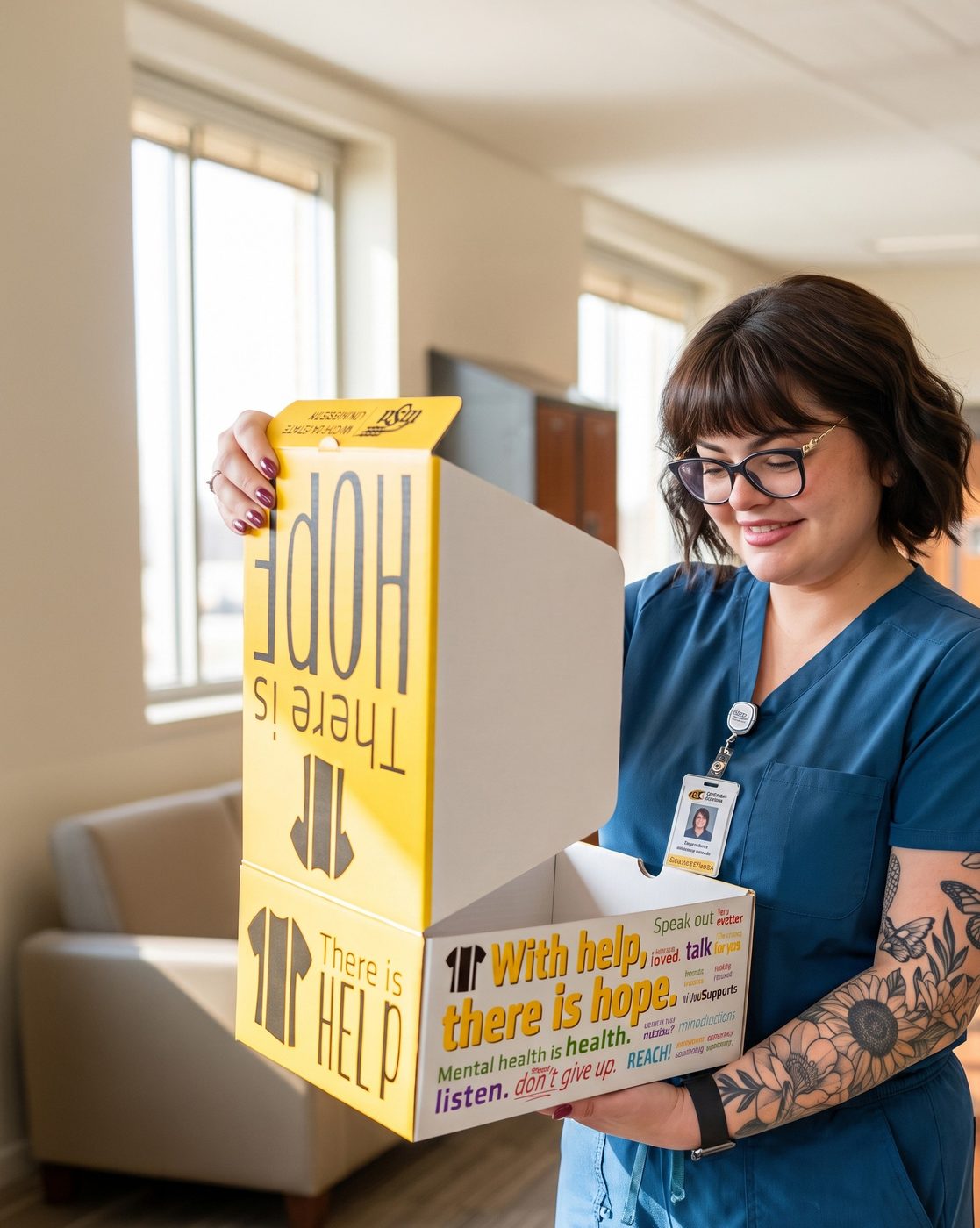 A nurse opening her Suspenders4Hope® Starter Kit at work